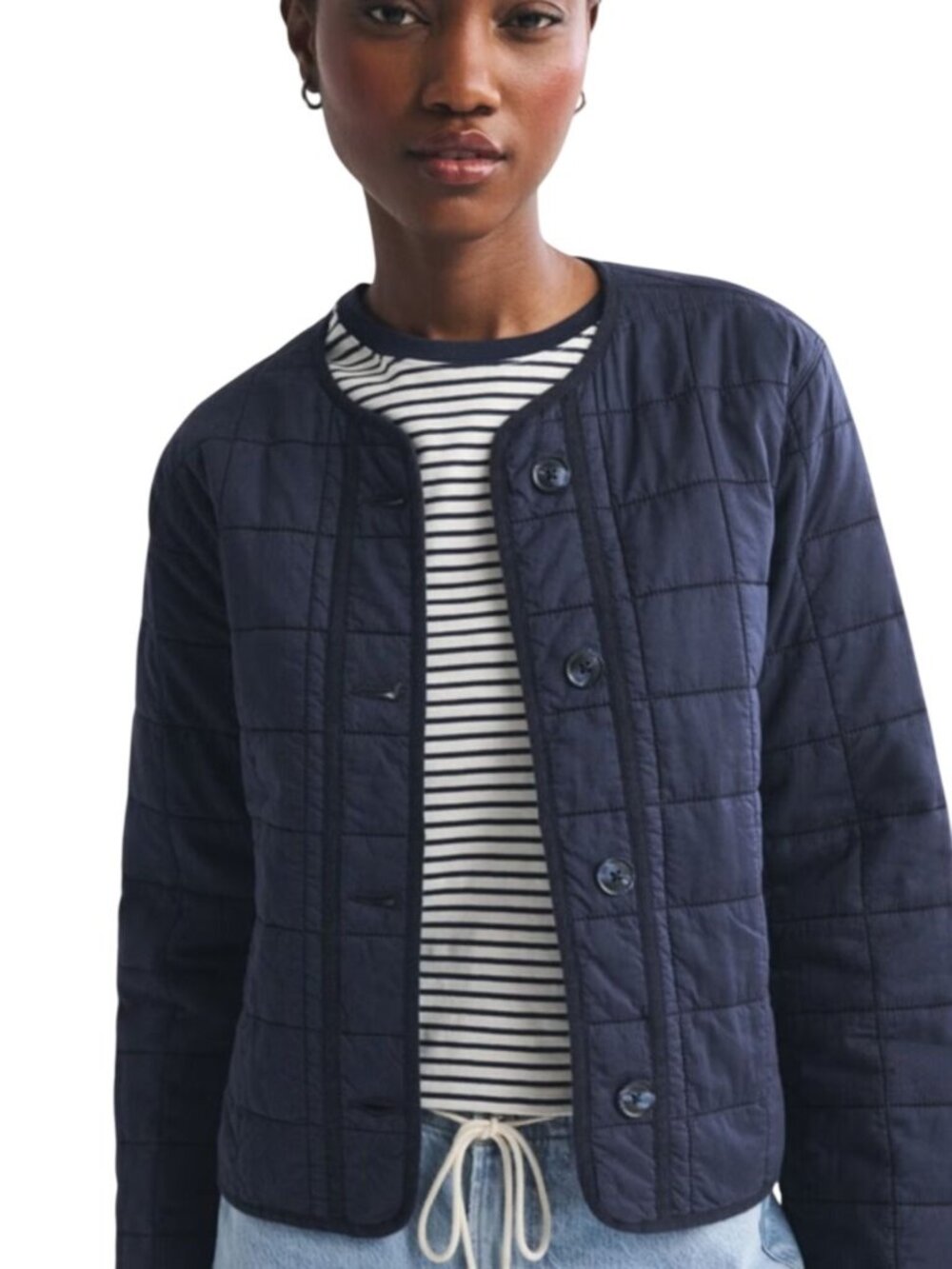 Abercrombie & Fitch NWT Collarless Quilted Garment Dye Jacket Blue Size M
